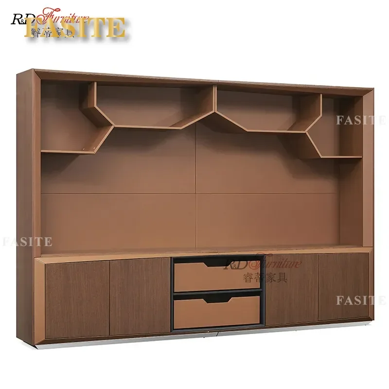 Modern Simple Leather Art File Cabinet Display Cabinet with Shelves for Office Living Room Floor Background Storage Furniture