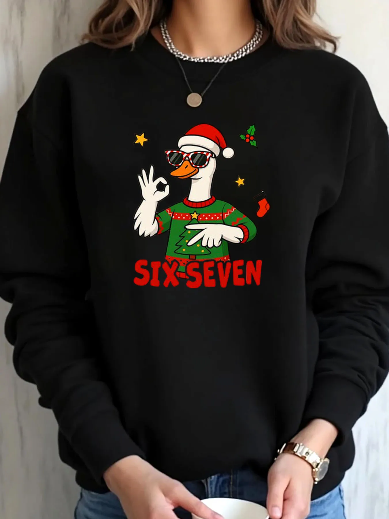 

Женская толстовка больших размеров с рождественским принтом утки Six Seven Outdoor Wear