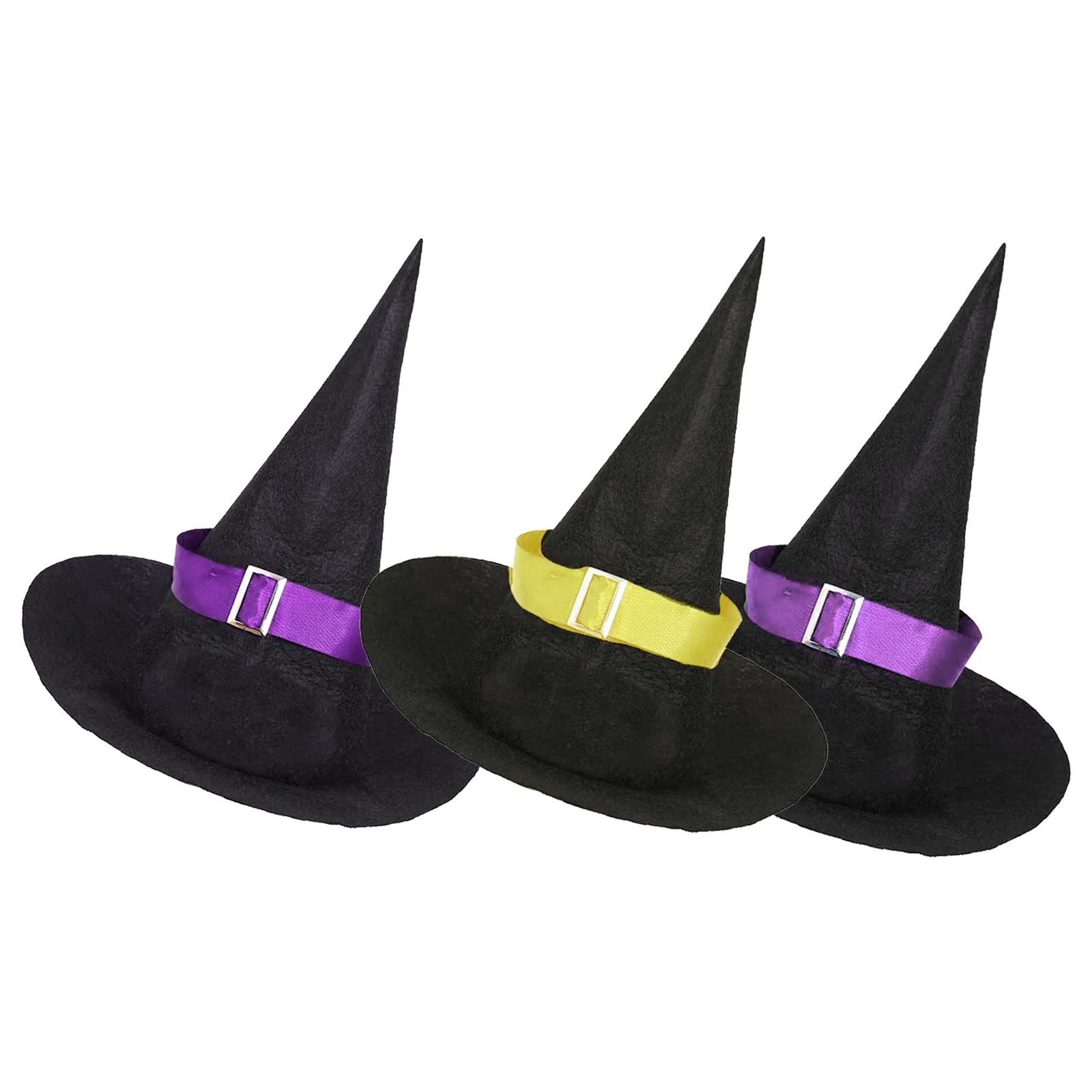 Kids Girls Witch Hats Halloween Masquerade Cosplay Costume Black Pointed Hat with Ribbon Buckle Party Dress Up Performance Props