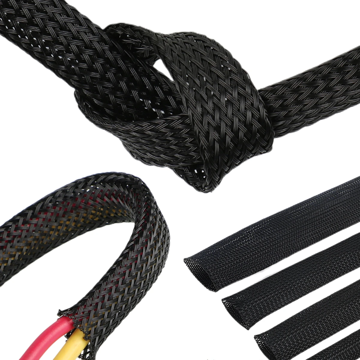 4/6/8/10/12/14/20มม.ขายส่ง1/5/10/50/100M สีดำฉนวน Braid Sleeving แน่นลวด PET Cable Gland ป้องกันสาย