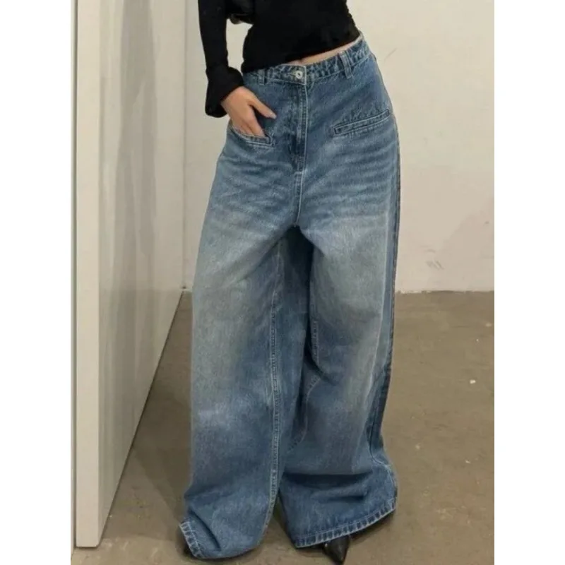 Deeptown Vintage Y2k Jeans Spring 2024 Woman Oversize Denim Pants Korean Style Fashion Harajuku Streetwear Wide Leg Trousers