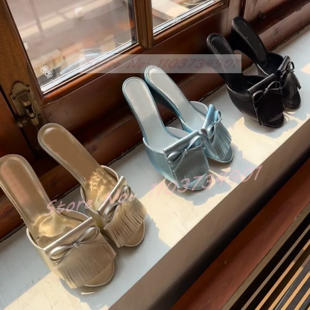 

Butterfly Tassel Wedges Slides Women Fashion Party Outdoor Shiny Leather High Heels Shoes Female Elegant Evening Solid Slippers