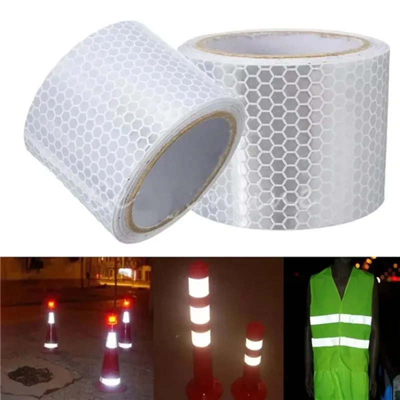 Crystal Grid Reflective Tape Safety Warning Strips Lorry Motorbike Night Alert Adhesive Band Improve Vehicle Road Visibility