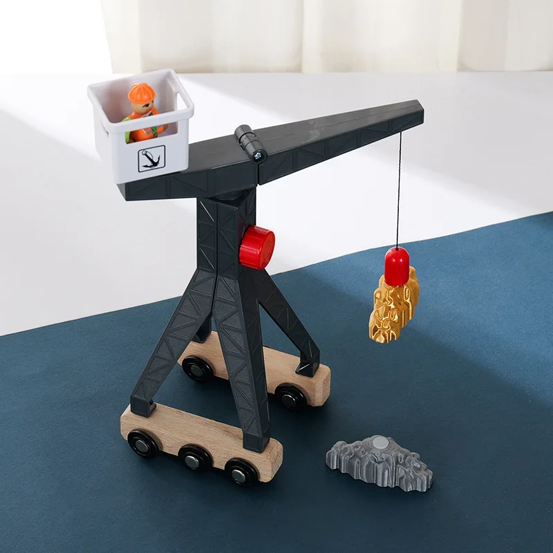 Juego de vía de tren de madera, coche magnético, grúa de juguete, trabajos de rescate, juguetes educativos para niños, carril de madera
