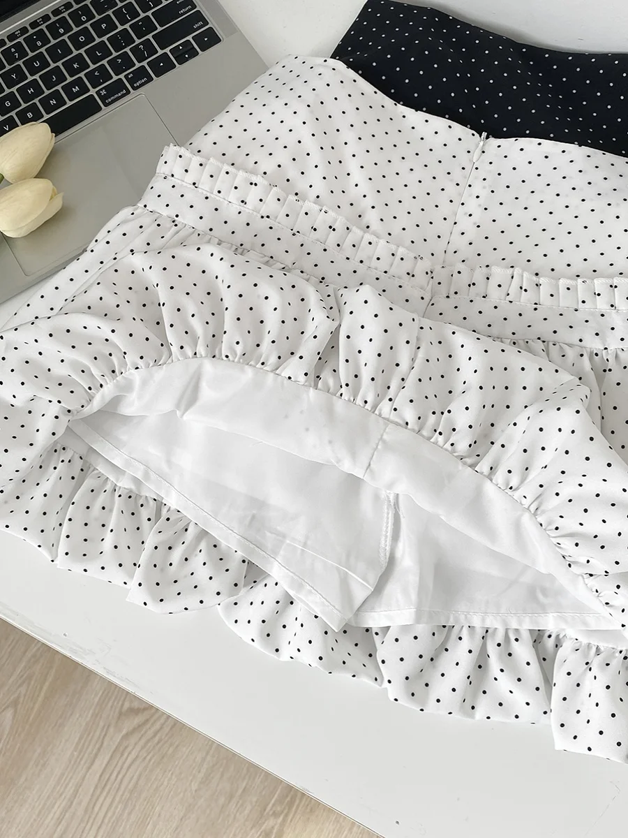 

Spring 2025 High Waist ort f-length Polka Dot Lace Trim Women's Skirt Commute Sle Floral Print Polyester Fiber