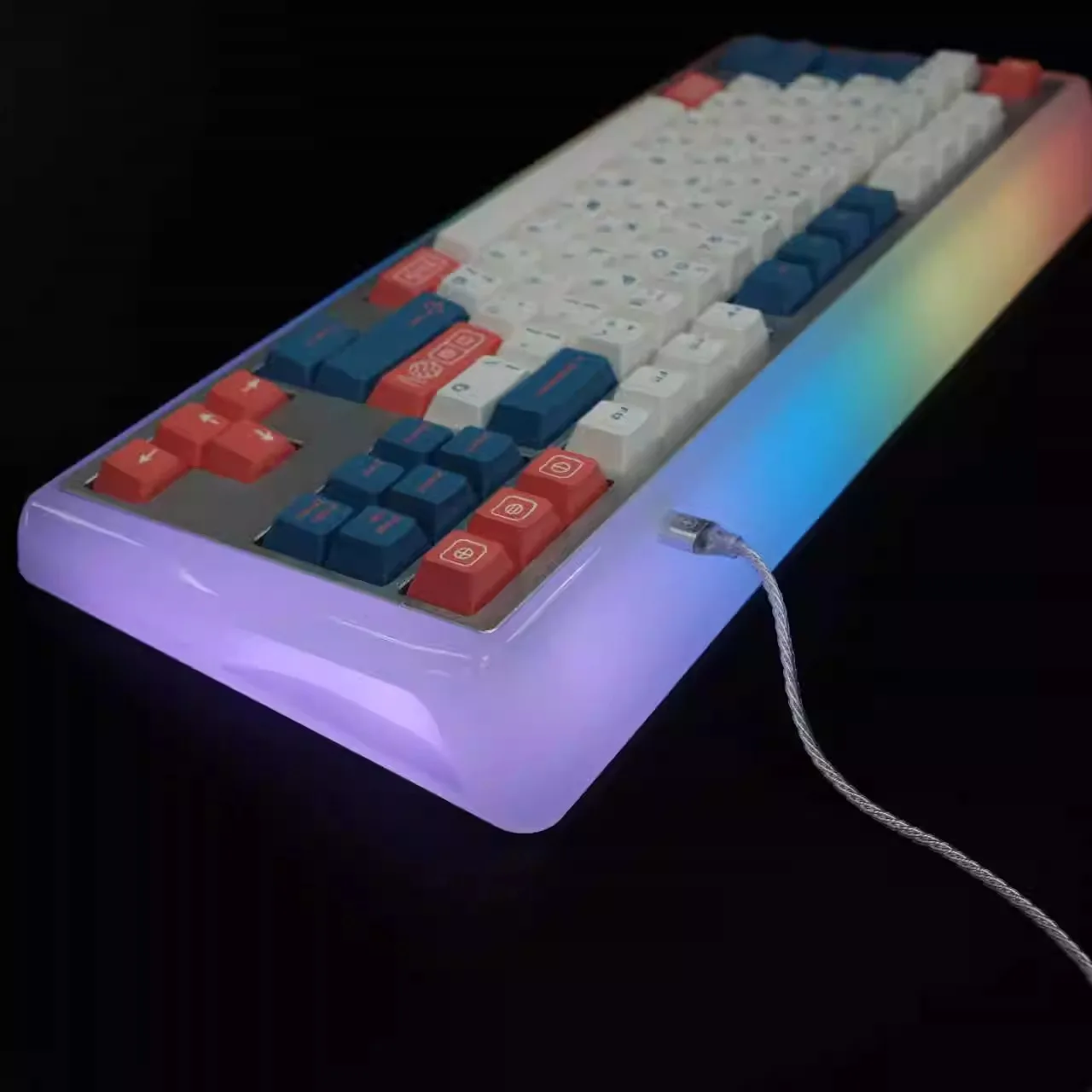 TX teclado Eo87 V3 personalizado kit de teclado, Caso de teclado totalmente transparente, Hot Swap, RGB, Injeção moldada, Mecânica