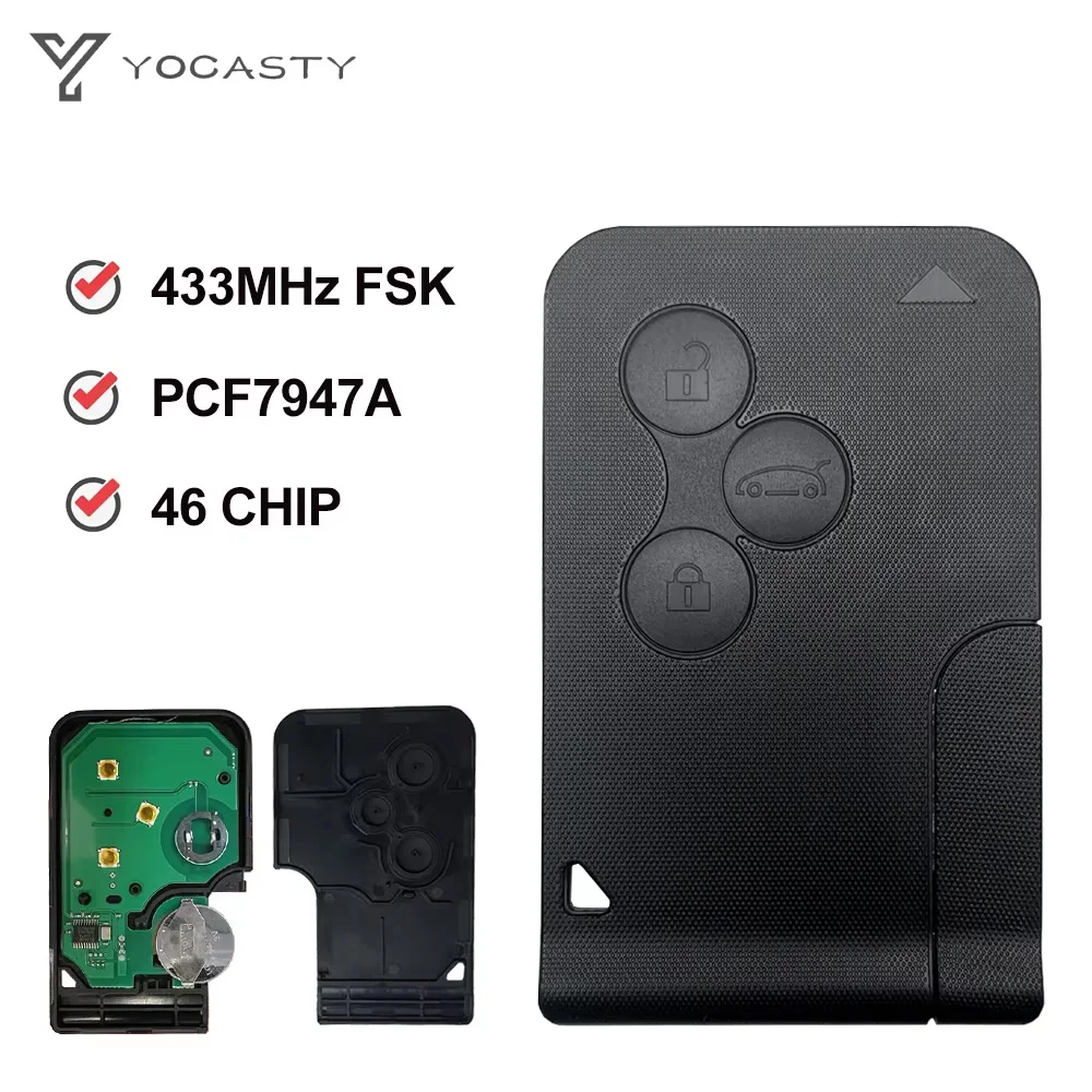 Chave Remota para Carro YOCASTY 433Mhz PCF7947A com Chip 46 para Renault Megane II, Scenic II, Grand Scenic II 2003-2008