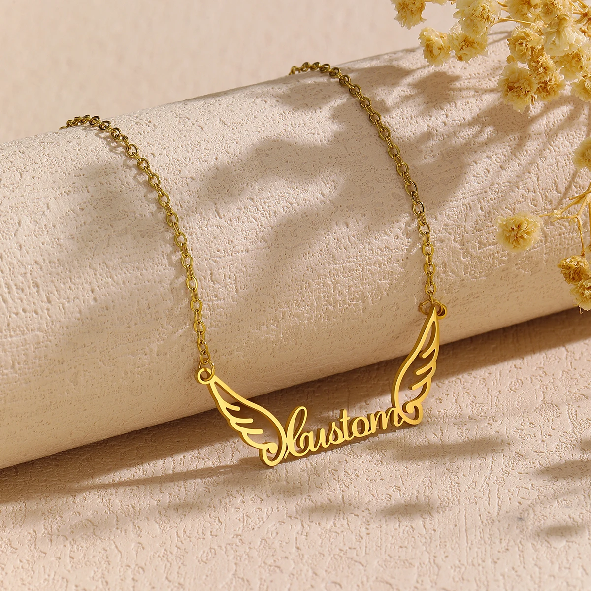 

Custom Name Necklaces For Women Personalized Name Necklace With Angel Wing Choker Stainlesss Steel Wedding Jewelry Gift