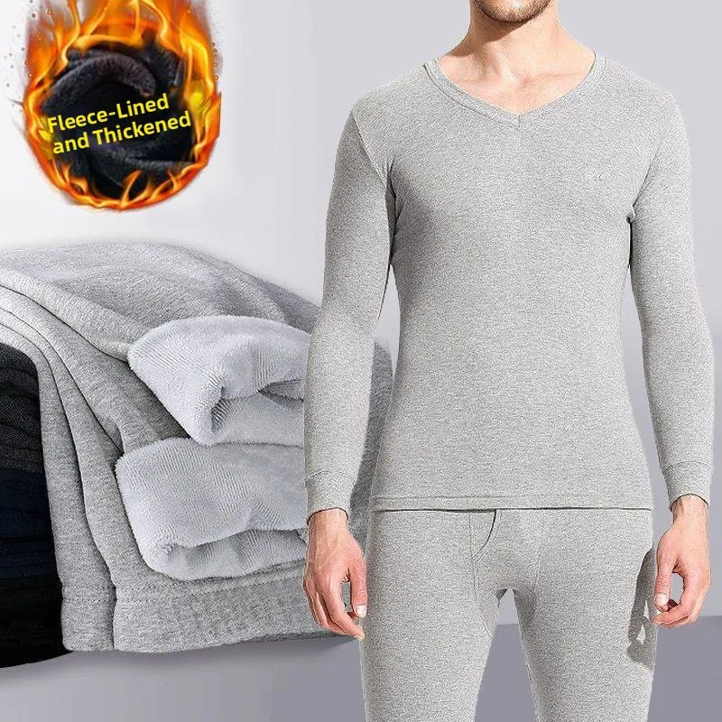 

Thickened Fleece Warm Underwear Set for Men round Neck Long Sleeve Home Clothes Youth Size China Brand Autumn Winter Thermal