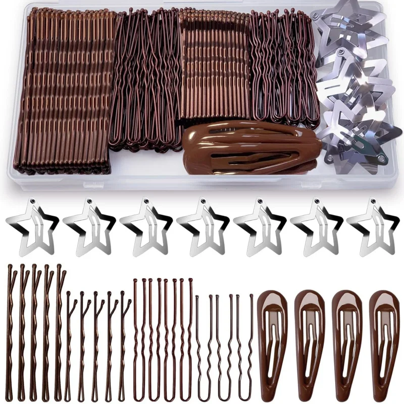

220Pcs/Bag Metal Star U Shaped Hair Pins Brown Bobby Pins Hair Grips Women Girls Daily Hairstyle Fixing Styling Accessories