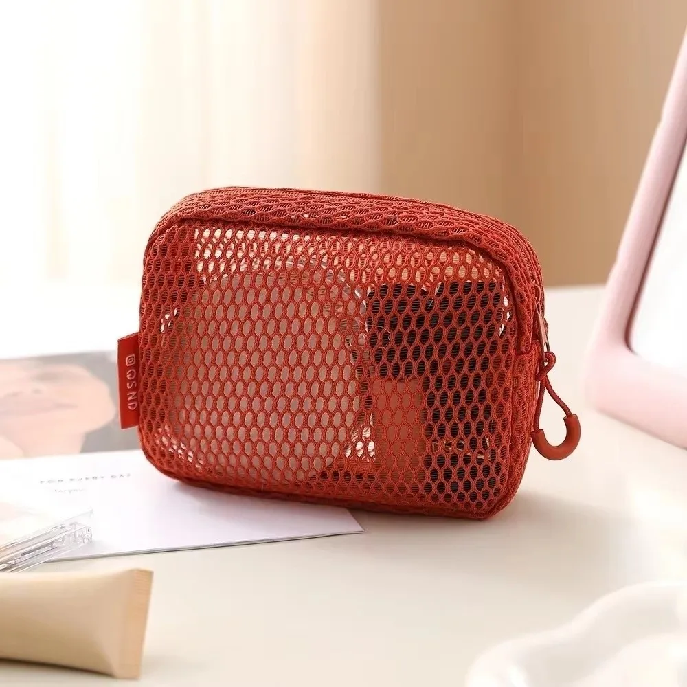 Nylon Transparent Storage Bag Square Clear View Mesh Makeup Bag Breathable Lightweight Mini Zipper Coin Purse Travel Storage