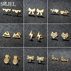 SMJEL Fashion Cute Dragonfly Earrings for Women Vintage Snow Mountain Heartbeat Lightning Ear Cartilage Studs boucle d'oreille