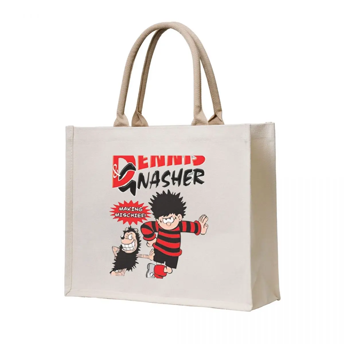 

Making Mischief. Classic Dennis the menace and Gnasher, vintage style. Tote Bag Handbags women