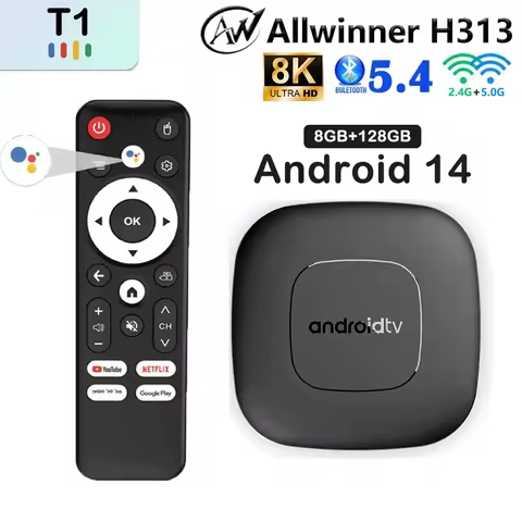 T1 Android14 Smart Home Theater TV Box Allwinner H313 8GB 128GB Google Assistant 2.4&amp;5G Wifi BT 5.4 4K 8K Streaming Media Player