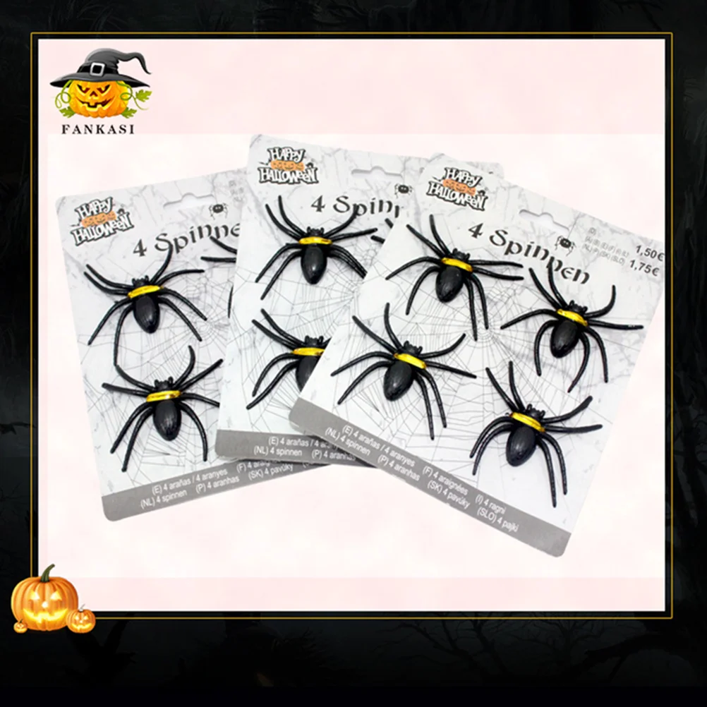4 pcs Plastic Fake Spider Practical Jokes Props Realistic Rubber Spider for Prank Halloween Party halloween spider