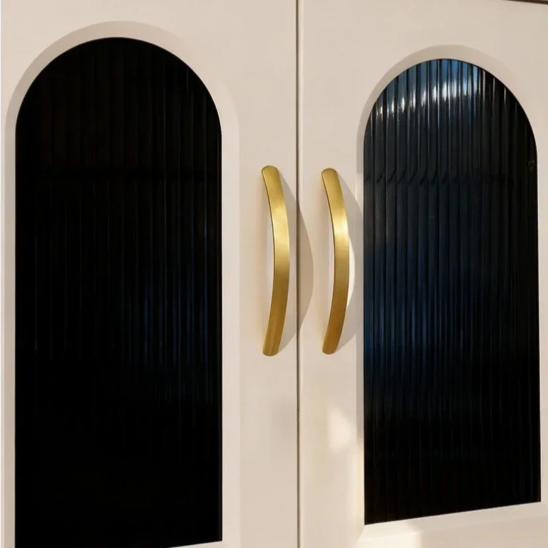 Brass Shoe Cabinet Handle Gold Door Handles European Curved Shape Wardrobe Pulls Kitchen Handles Furniture Hardware Drawer Knobs