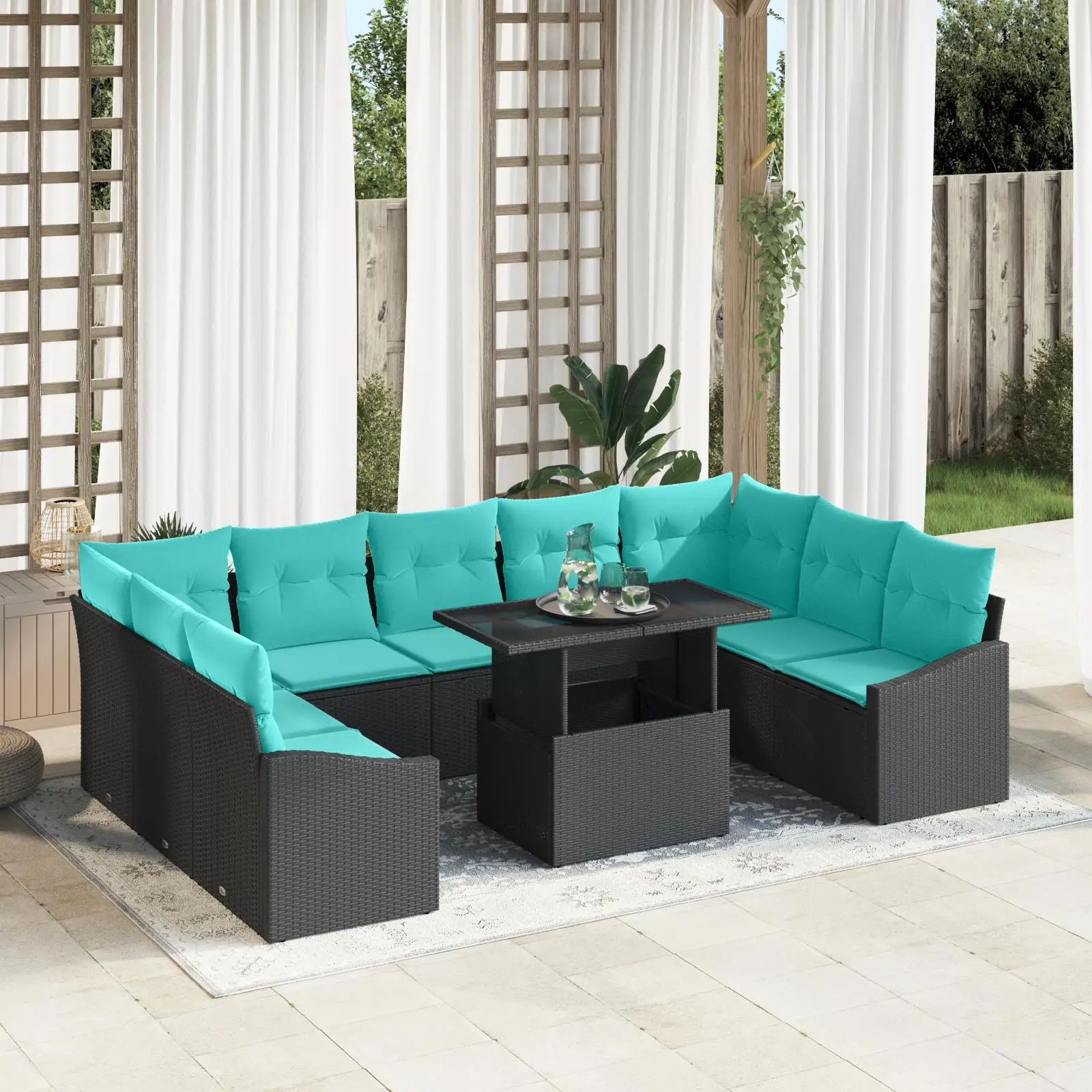 

10 Piece Outdoor Rattan Sofa Set with Cushions Grey Patio Furniture Garden Seating