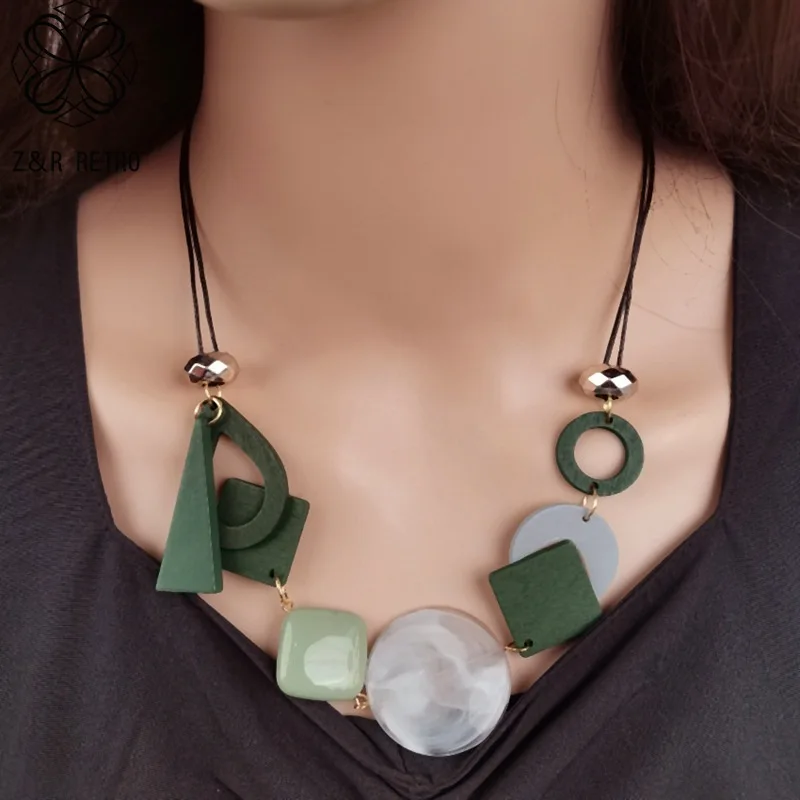Recién llegado, collar con pechera con colgante de madera geométrico Vintage hecho a mano, accesorio de moda para mujer