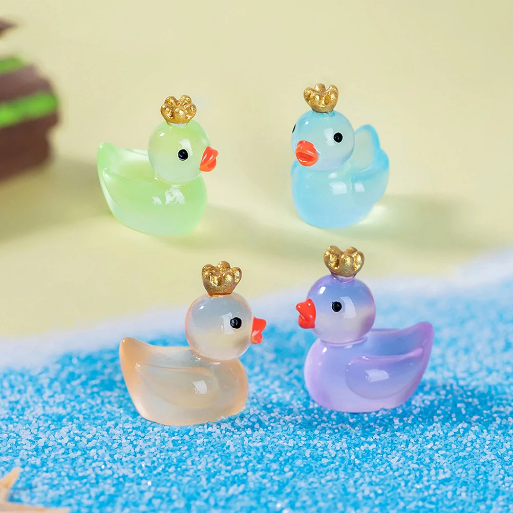 

16 Pcs Luminous Crown Duck Mini Resin Garden Miniature Trinkets Figurines Tiny Models