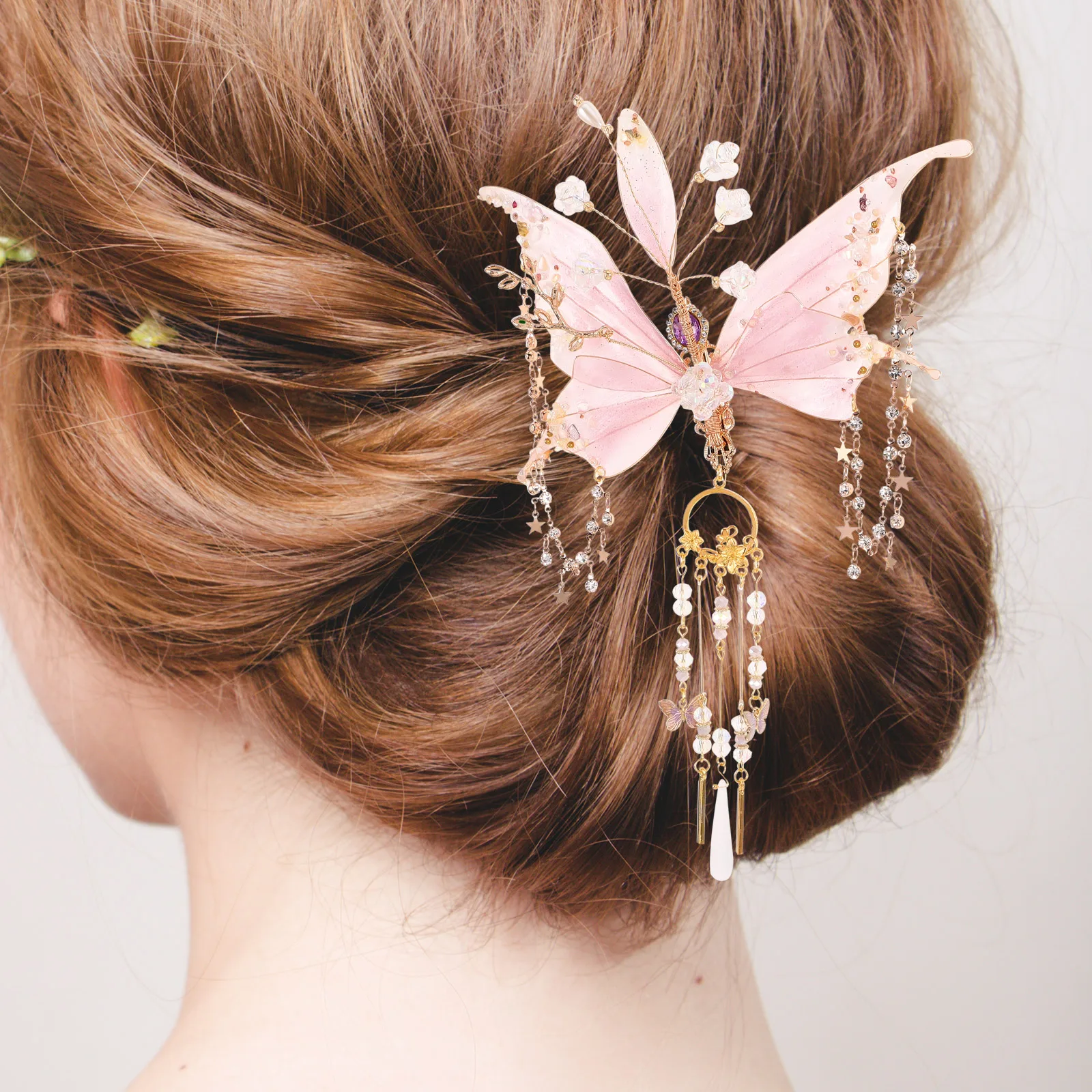 

Hairpin Ancient Chinese Costume Headdress Pink Plastic Butterfly Headwear Miss