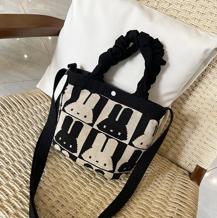 Canvas Bunny Printing Canvas Bucket Bag Small Trendy Female Rabbit Messenger Bag Handbag Shopping Bags