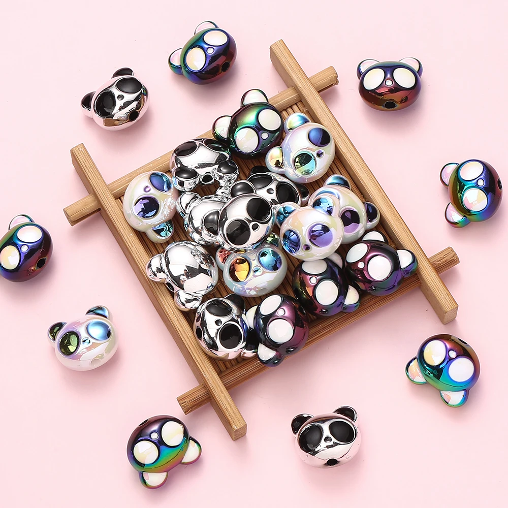 5 Stück 17x19mm Niedliche Panda-Acrylperlen Aurora Regenbogenbeschichtet Vertikal Gebohrt Lose Abstandsperlen für Schmuckzubehör DIY-Bastelarbeiten – Detail 5