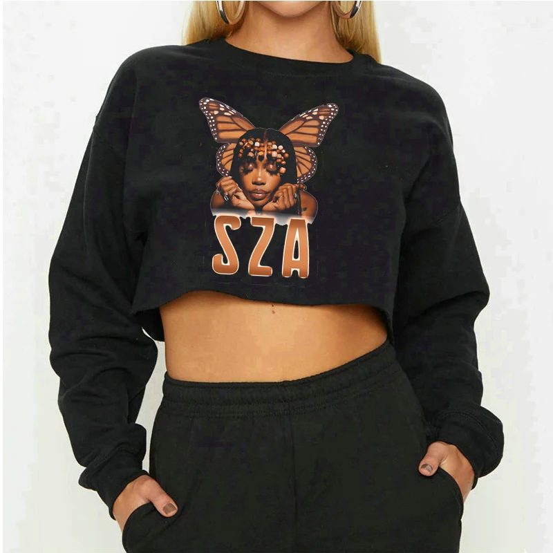 

Singer Sza Butterfly R&B Crew Neck Sweatshirt Retro 1990s Fashion Harajuku Style Cropped Pullove For Autumn Fans Gift