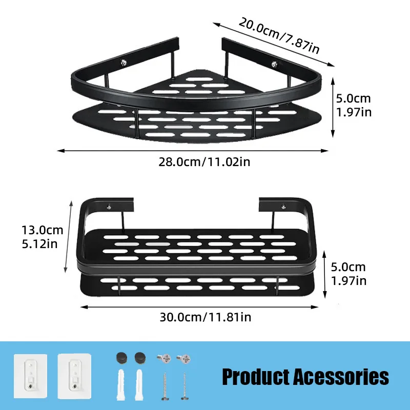 Bathroom Shelf Aluminum Alloy Shampoo Storage Rack Without Drilling Wall Mounted Shower Corner Shelves Bathroom Accessories