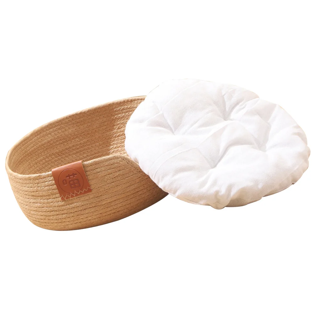 

Summer Cat Bed 1set Woven Pet Nest Comfortable Cat Sleeping with Cotton Mat Removable Cushion Indoor Pet Bed for Home Use