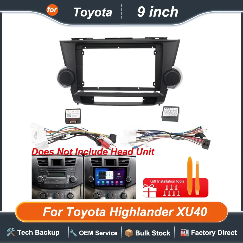 For Toyota Highlander XU40 9 Inch Radio Fascia Dash Mounting Frame with Wiring Harness and CANBUS Options