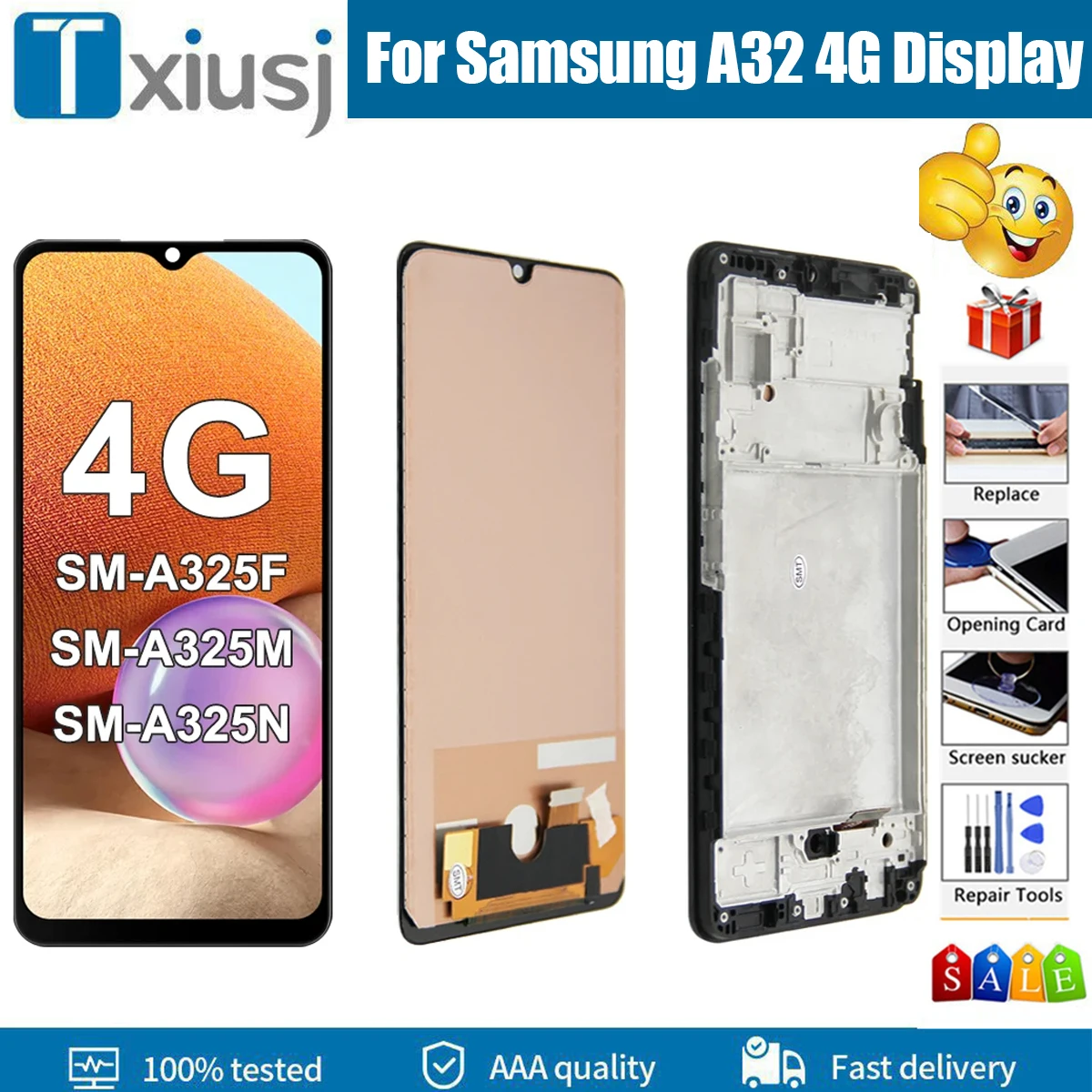 

ЖК-дисплей с рамкой для Samsung Galaxy A32 4G A325 A325F A325M A325N, дисплей с сенсорным экраном и дигитайзером в сборе, запасные части для ремонта