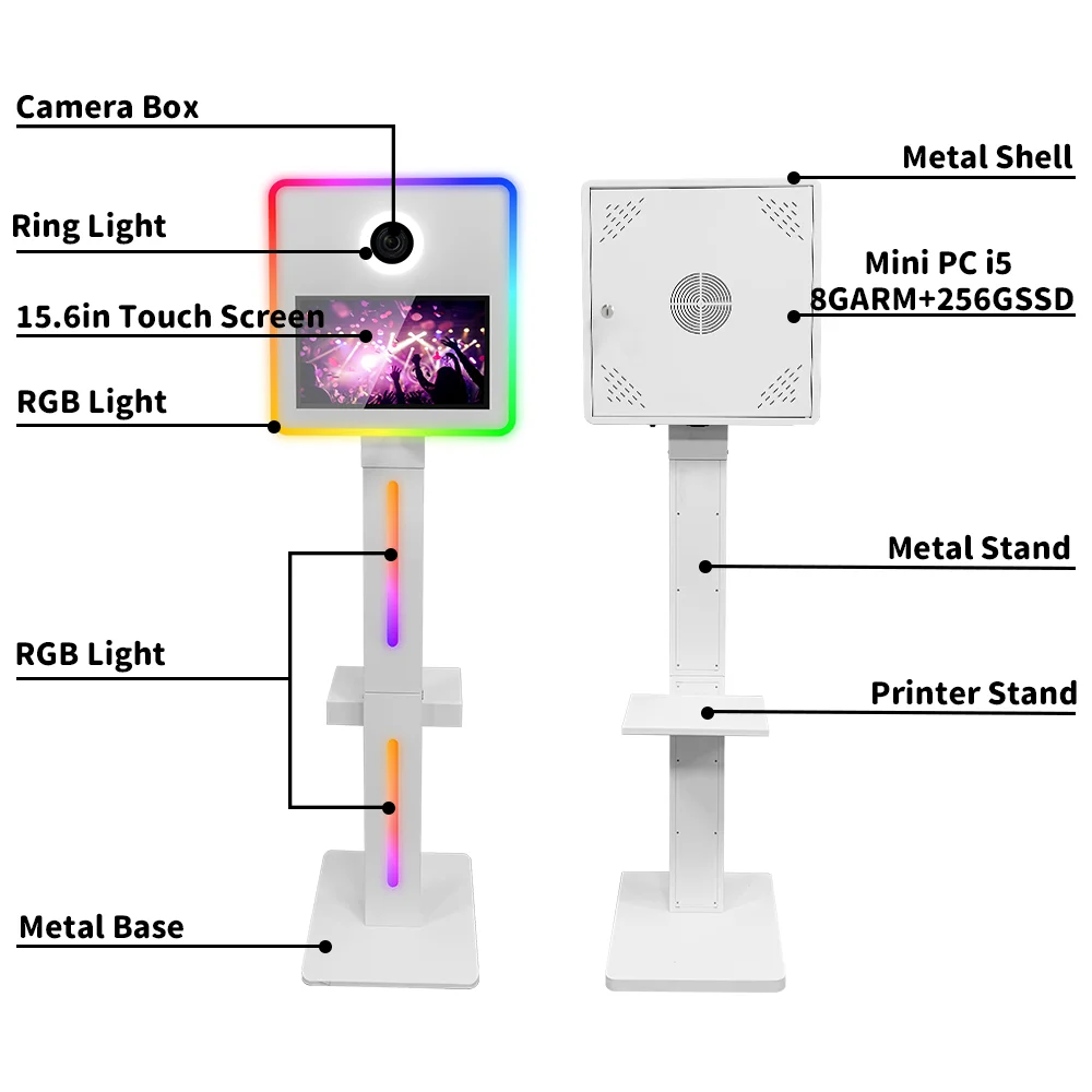 Portable Selfie Magic Mirror Photo Booth Machine 15.6 inch Touch Screen DSLR Camera Photo Booth Shell for Party Event Weddings