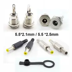 Silver Metal 5.5x2.1mm/5.5mm x 2.5mm DC Power Male Plug Jack Connector with Spring Yellow Head 5.5*2.1/5.5*2.5mm N6
