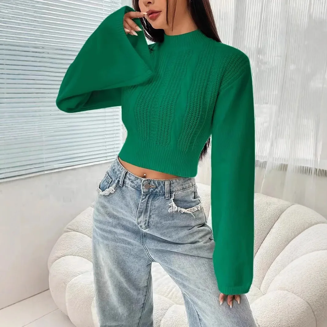 High-waisted Short Sweater Women's Autumn Winter 2025 New Knitted Bottoming Shirt with Foreign Style Inside Wearable Wool