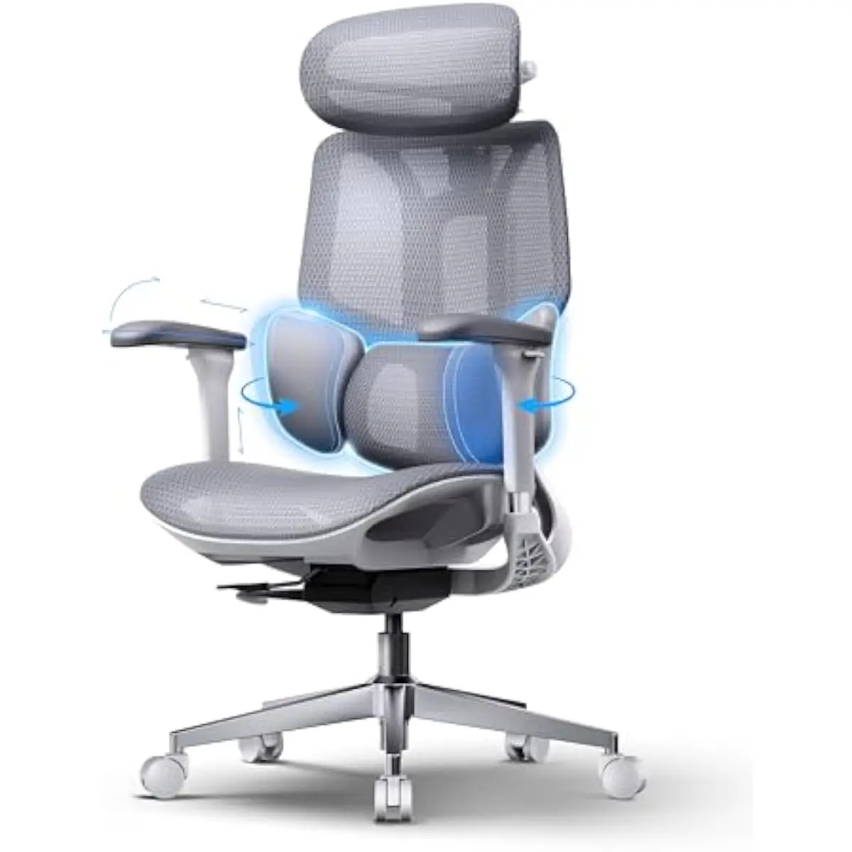 Ergonomic Mesh Back Office Chair with 3-Zone Adaptive Lumbar Support, Auto-Weight Recline Mechanism, 4D Adjustable Headrest & Ar