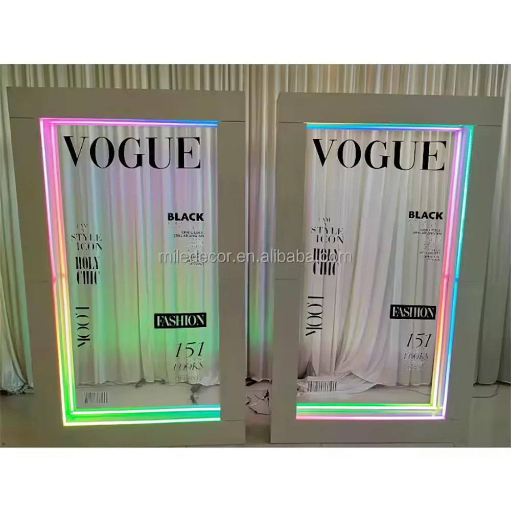 Custom Magazine Cover Acrylic Photo Booth Box Background Photoshoot Panel With Led Light For Wedding Party Event