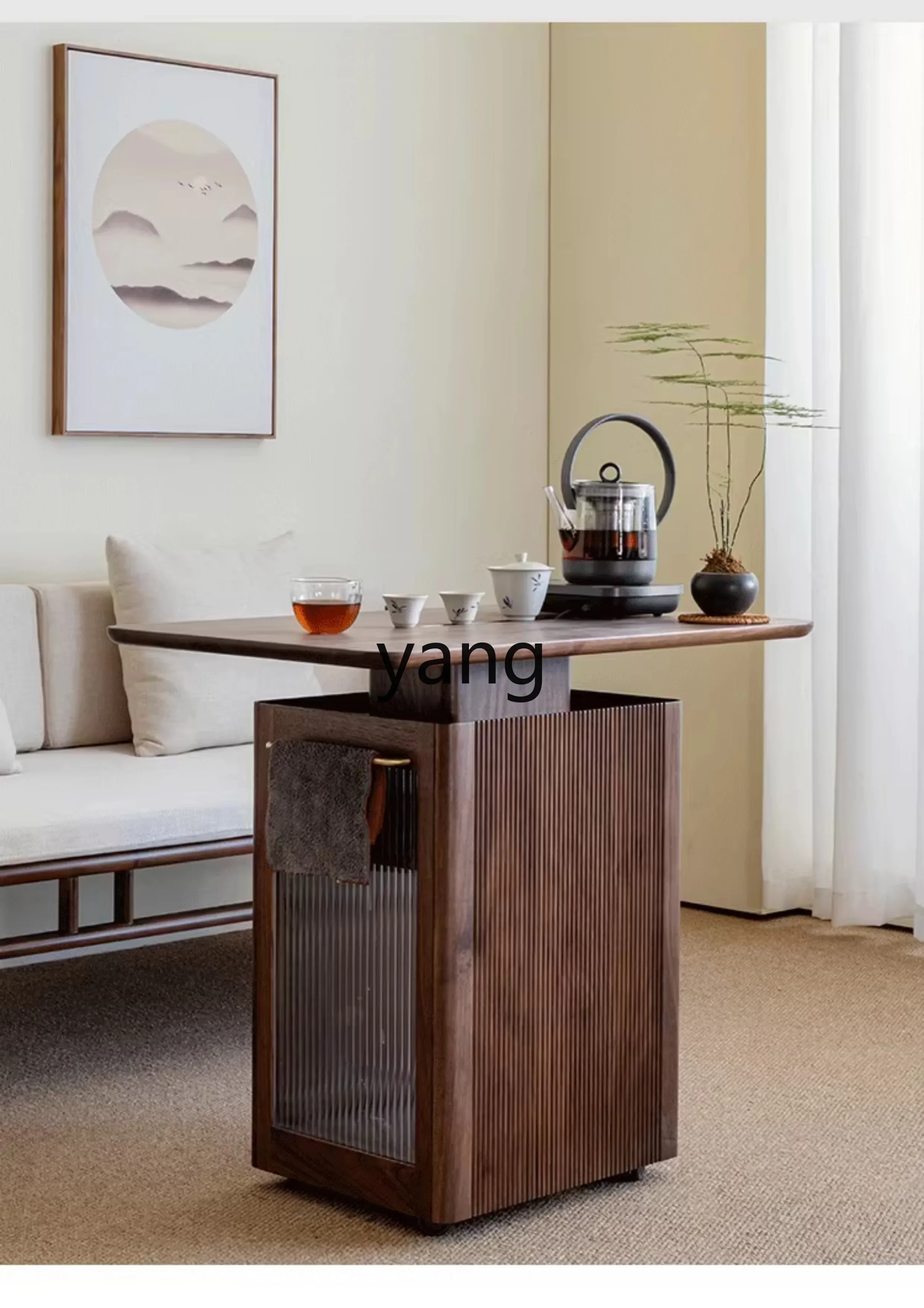 LMMblack walnut small tea table integrated tea table movable balcony small apartment living room sofa side table