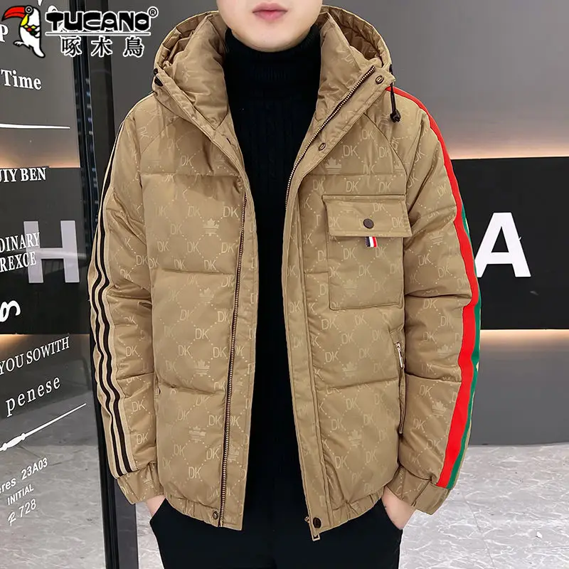 

Trendy brand printed hooded sweater men's thickened winter new youth fashion hooded cotton jacket