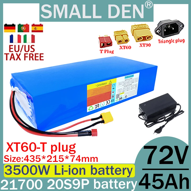 Nowy akumulator litowy 20S9P 21700 72 V 45ah 1000-3500 W dużej mocy odpowiedni do skuterów elektrycznych + ładowarka 2A 3A 5A