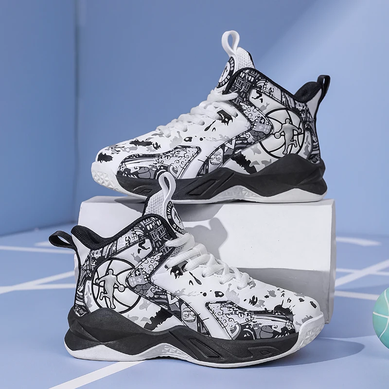 

A pair of children's four-season high-top leather basketball shoes, wear-resistant and soft sneakers, sizes 31-37，MDH-SK2866