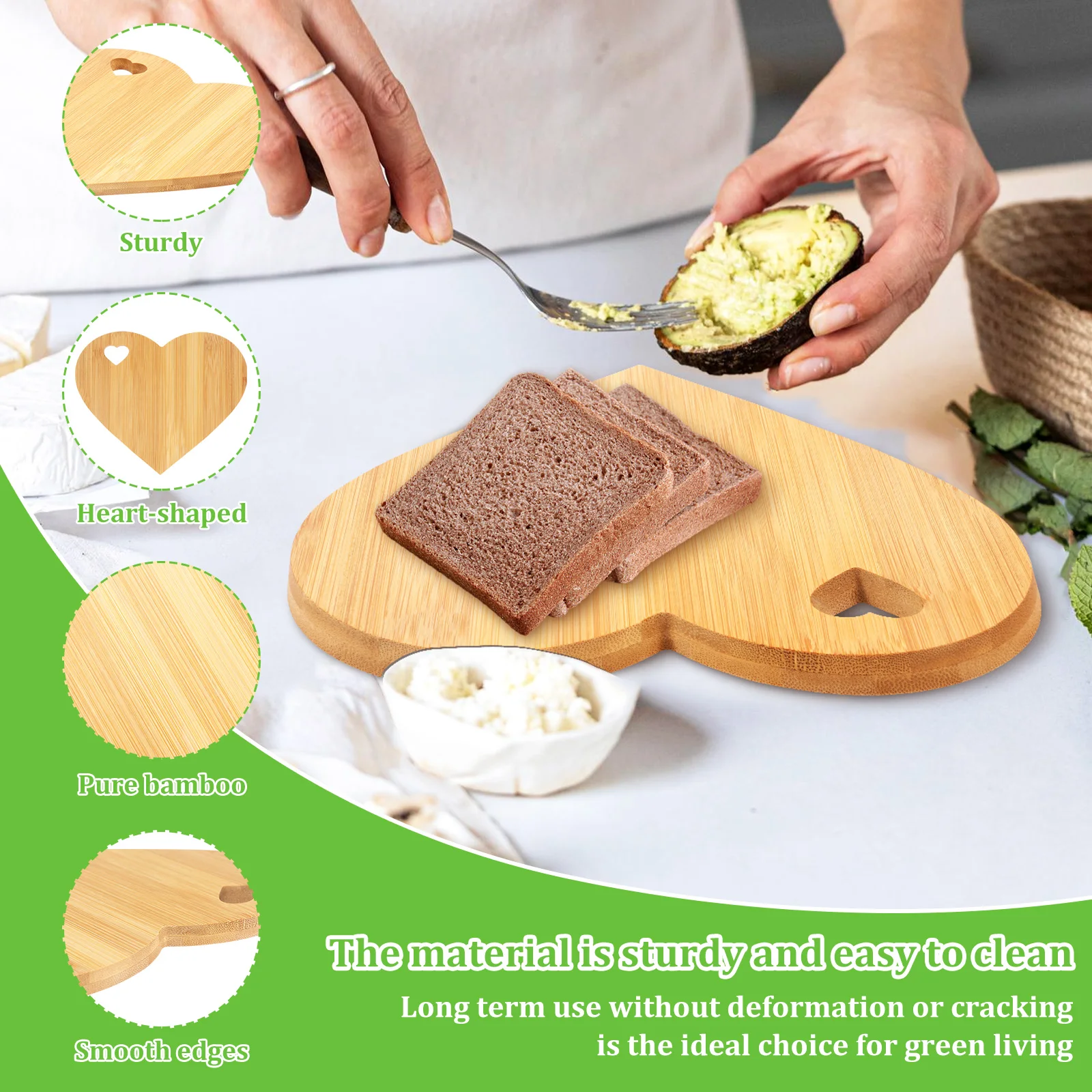 4 Pcs Cutting Board Bamboo Cheese Board Multi-purpose Serving Platter Heart Shaped Cutting Boards for Meat Cheese and Vegetables