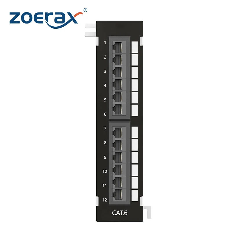 ZoeRax Mini 12-Port Vertical Patch Panel with 89D Bracket and Wallmount Bracket Included, Network Patch Panel Punch Down Block