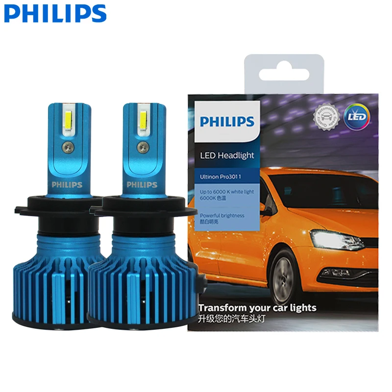 Philips LED H7 Ultinon Pro3011 PX26d 40W Car Headlight Auto 6000K Bright White Power LED Upgrade High Low Beam 11972U3011X2