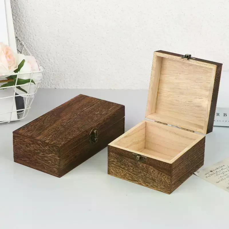 

Vintage-Inspired Wooden Boxes With Lid Square Hinged Jewellery Craft Storage Box For Home Decoration DIY Hand-Made Mother's Day
