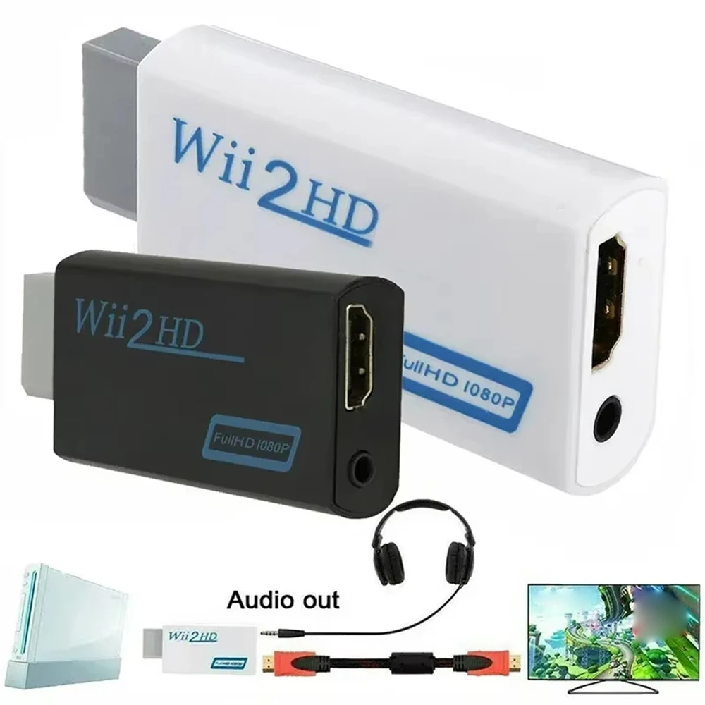 Konverter HD penuh 1080P Wii ke HDMI, adaptor konverter kompatibel Wii2HDMI Audio 3.5mm untuk PC HDTV Tampilan Monitor