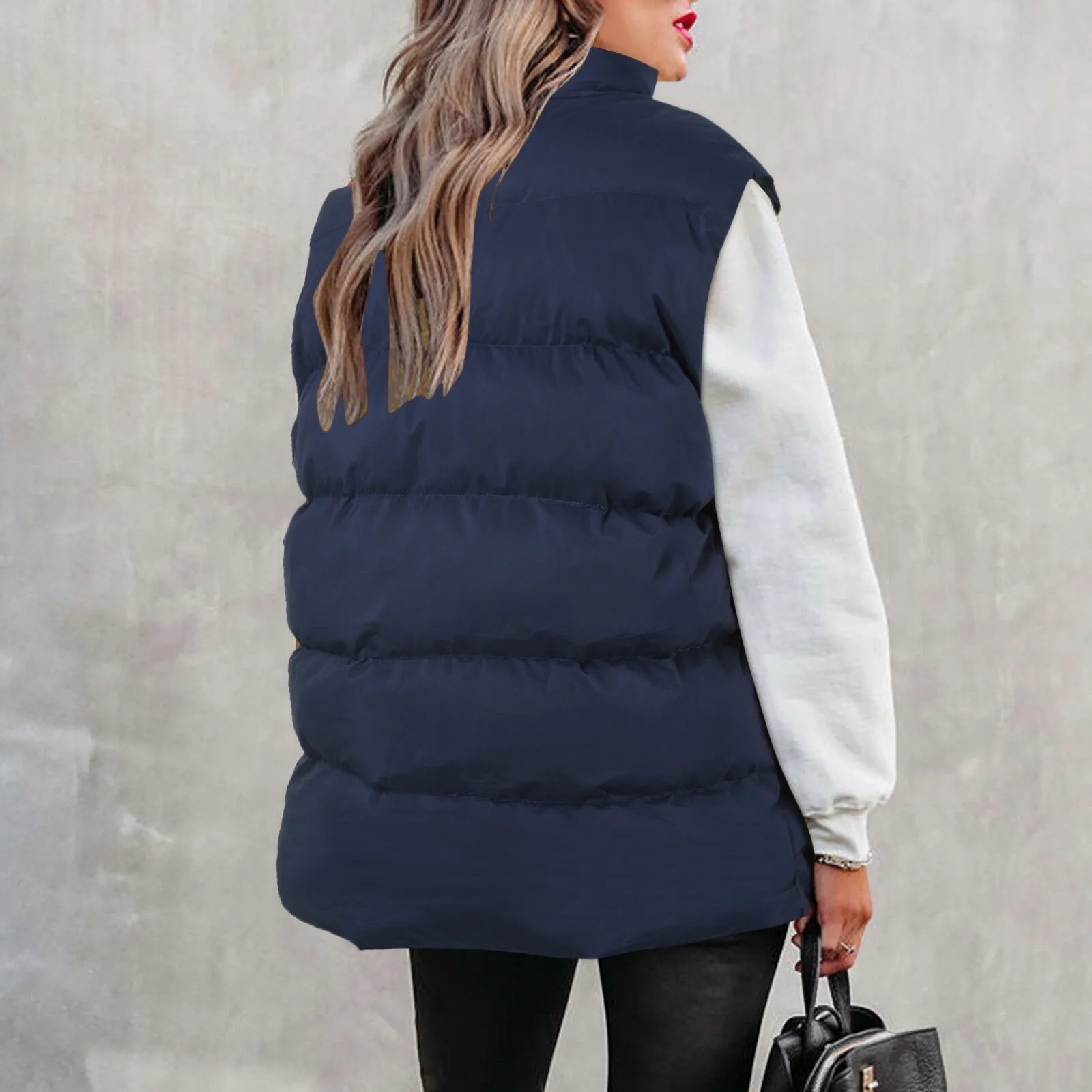 Outerwear Sleeveless Stand Collar Slant Pockets Zipper Vest Overcoat Women Winter Removable Hat Warm Cotton Padded Waistcoat