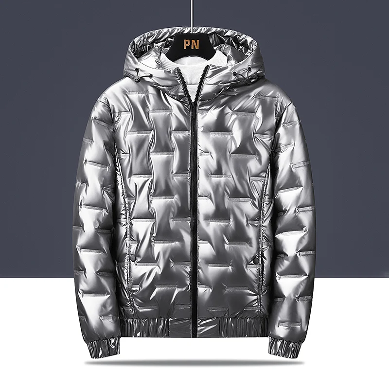 Autumn and winter men's cotton coat hooded jacket with shiny surface, personalized warm jacket, outdoor sports warm cotton coat,