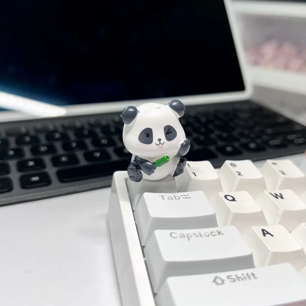 Cute Resin Keycap Handmade Custom Panda HuaHua Artisan Key Caps 1U Cross Axis Chinese Panda  Keycap for Mechanical Keyboard Gift