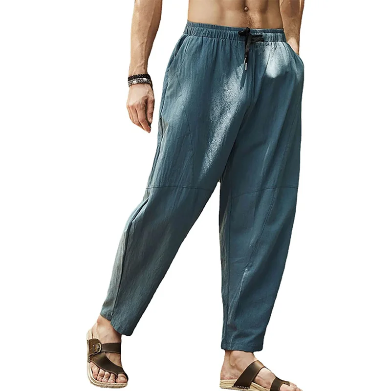 Spring Mens Jogger Linen Wide Men Pants Cottonl Trousers Oversize Streetwear Male Autumn Yoga Pants Casual Men Sweatpants