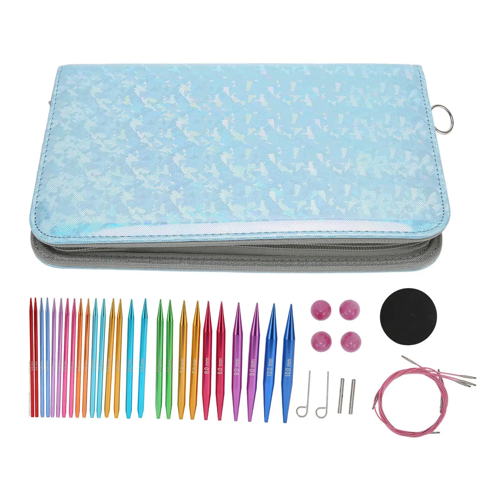 Portable Circular Knitting Needle Set 3-10mm Metal Interchangeable Needles with PU Bag - Perfect for diy Projects